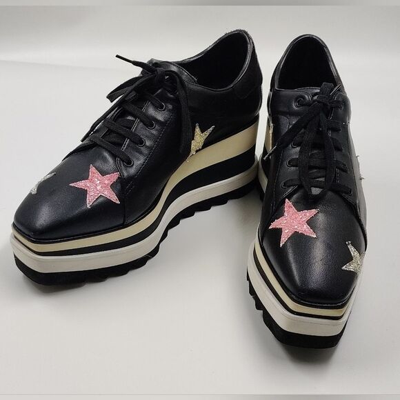 Stella McCartney Leather Elyse Star Platform Trainers Sneakers Sz 38 - Picture 2 of 16